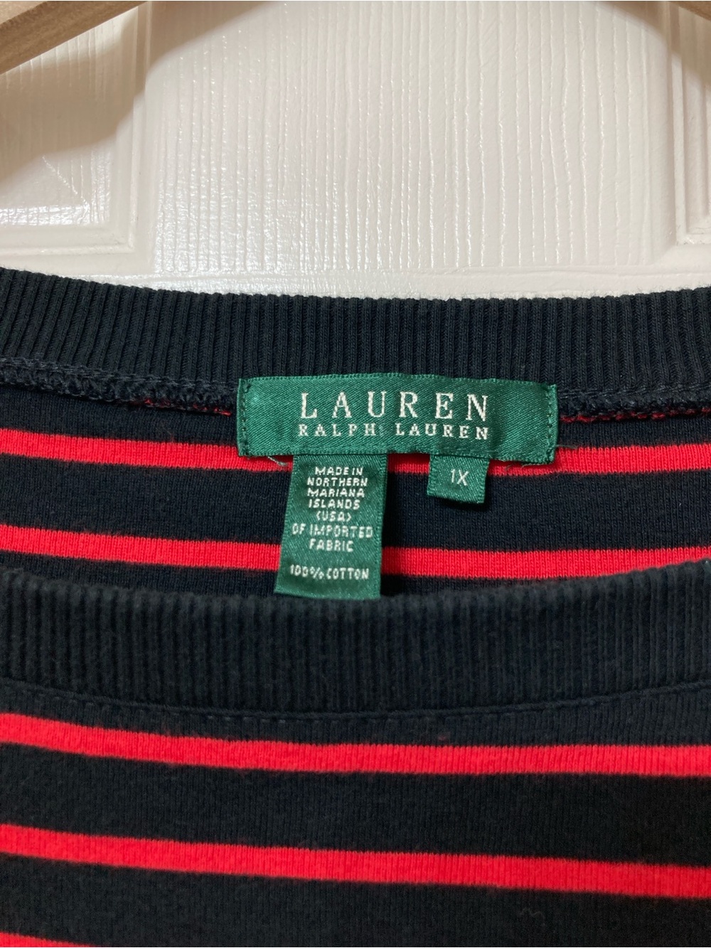 Lauren Ralph Lauren Black Red Stripe Boatneck Shirt 1X Old Money Preppy Nautical - Picture 2 of 5